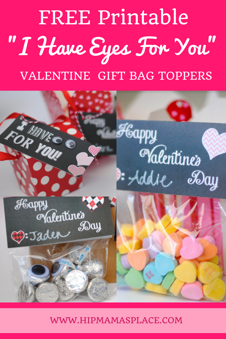 Looking for a cute DIY Valentine goody bag toppers? It's your lucky day! Here's a FREE Printable I Have Eyes For You Valentine's Day Gift Bag Toppers!
