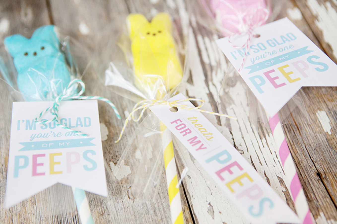 free printable Easter Peeps pops gift tags 