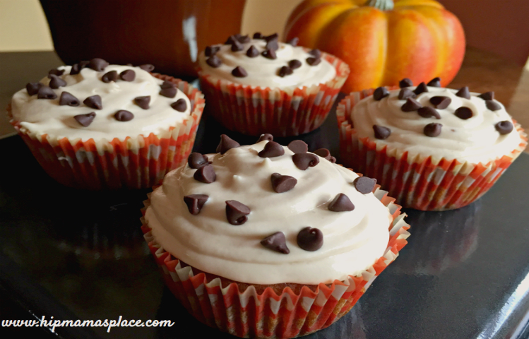 Pumpkin Spiced Chocolate Chip Marshmallow Cupcakes #SweetenTheSeason