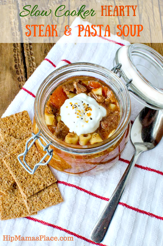 Slow Cooker Hearty Steak and Pasta Soup