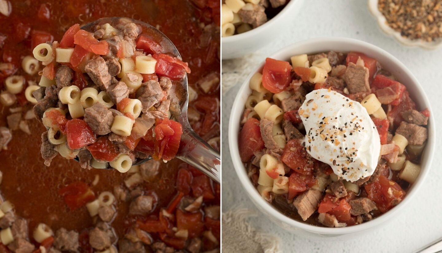 slow cooker beef and pasta soup 