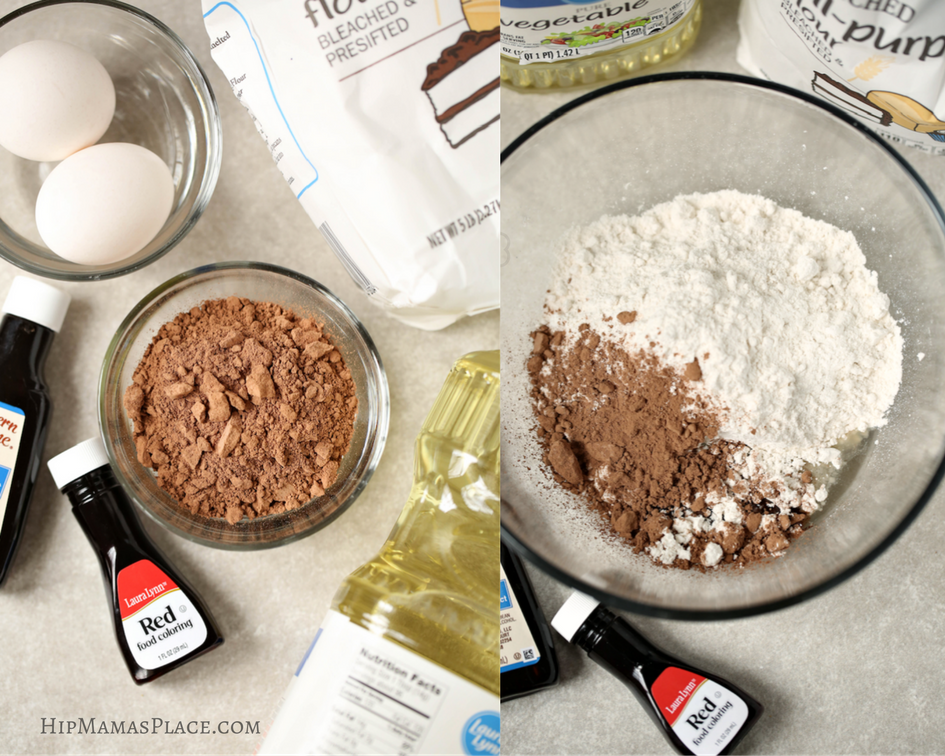 A collage of two images showing how to mix the dry ingredients for the cookie dough. 