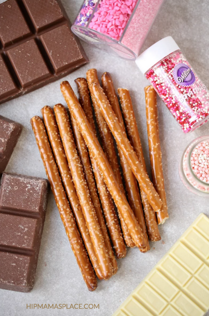 Ingredients and Recipe Guide for making chocolate covered pretzels