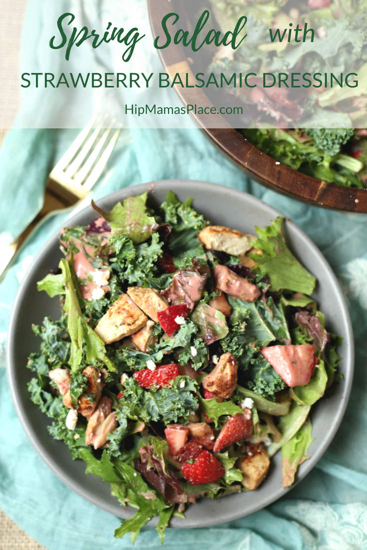 Perfectly delicious and super healthy Spring Salad with homemade Strawberry Balsamic Dressing recipe @ www.hipmamasplace.com!