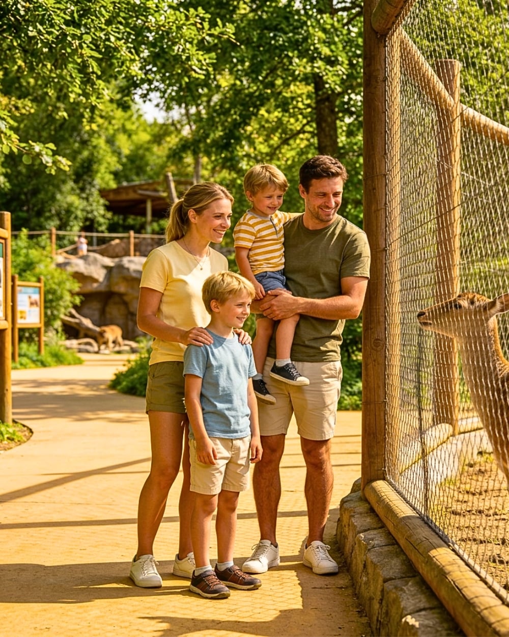 family enjoying outdoor summer activities at the zoo