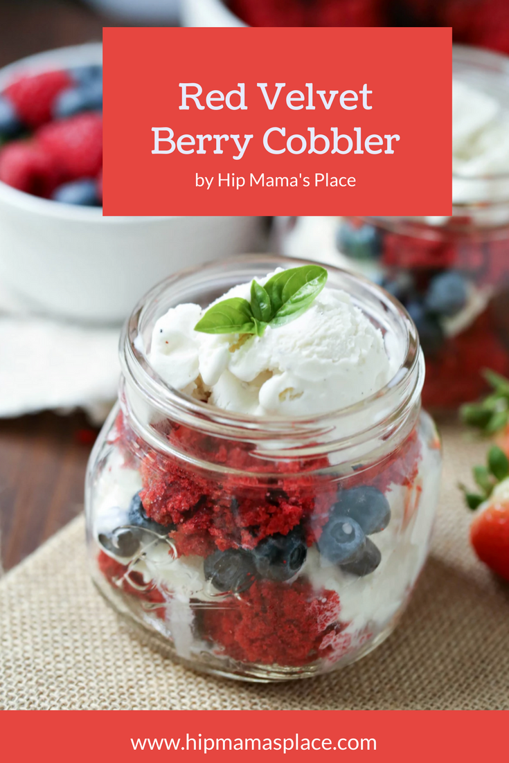 Featuring fresh fruits, this delicious, colorful, and patriotic Red Velvet Berry Cobbler recipe is beautiful on display and delicious after a hearty dinner!