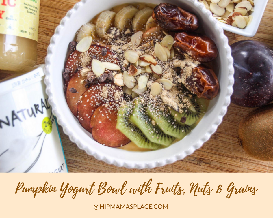 Pumpkin Yogurt Bowl with Fruits, Nuts and Grauns recipe
