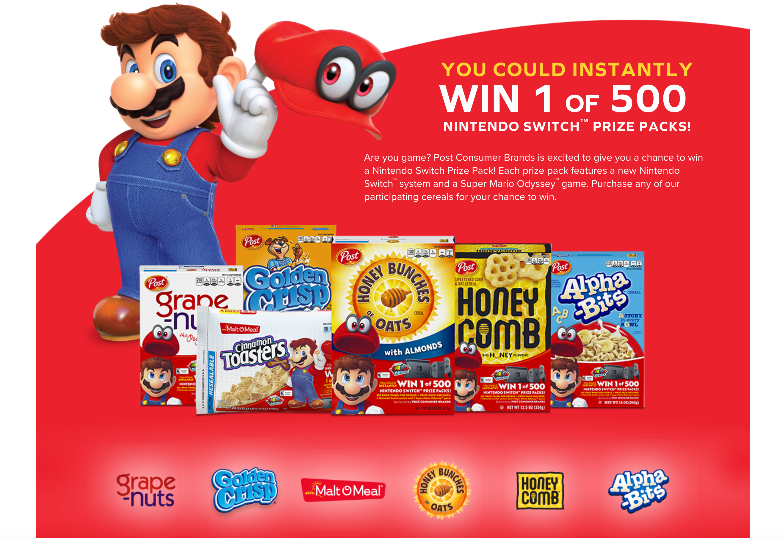 Win 1 of 500 Nintendo Switch Console + New Super Mario Odyssey Video Game Prize Pack!