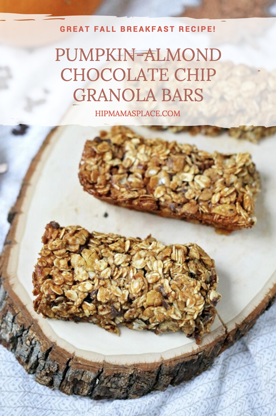 Fall is here! Make these easy and delicious Pumpkin-Almond Chocolate Chip Granola Bars! 