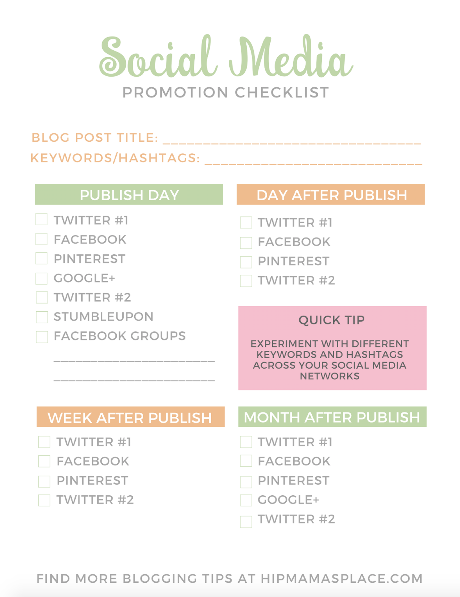 Download your FREE Social Media Promotion Checklist at Hip Mama's Place! 