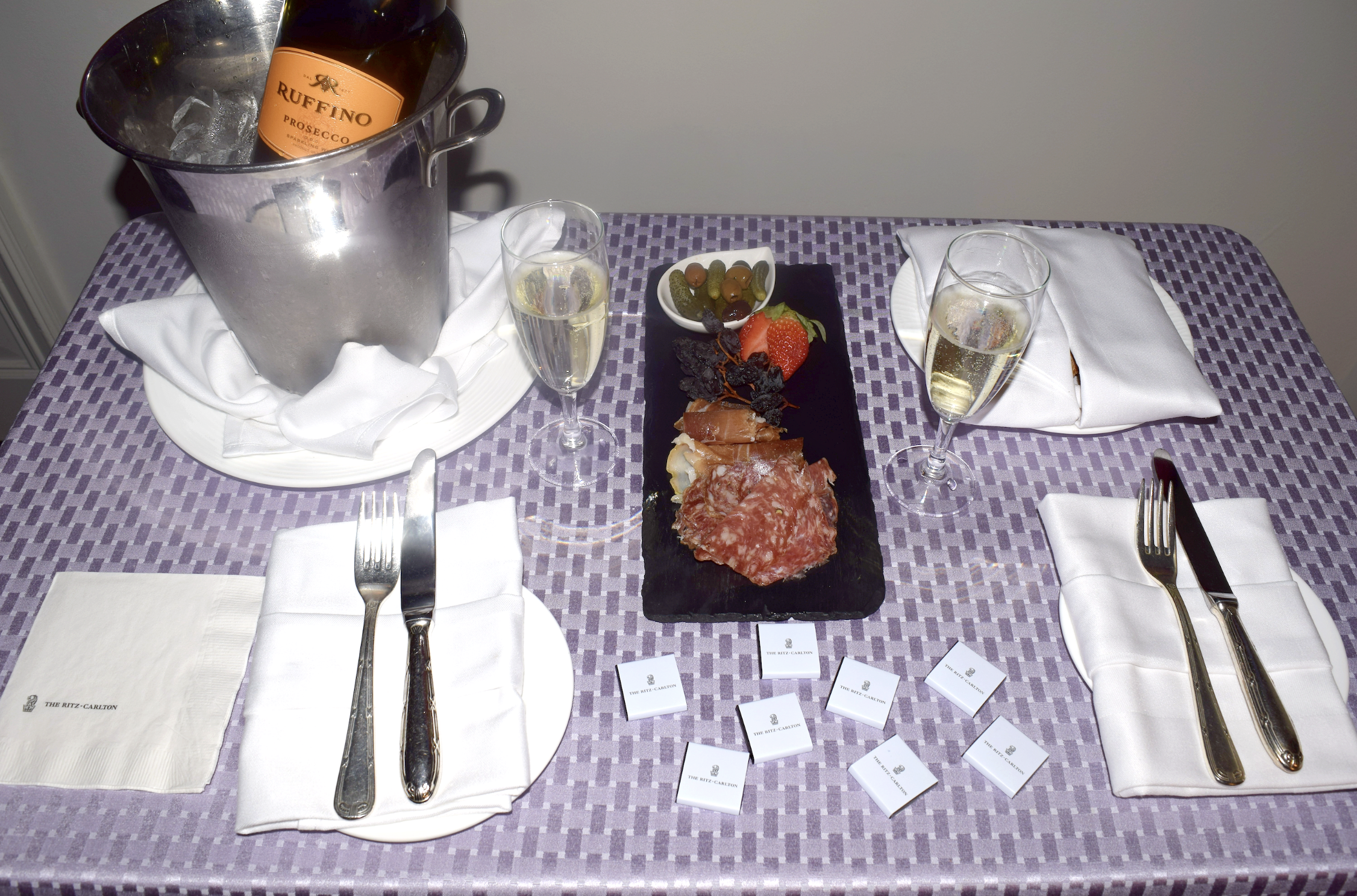 A warm welcome at The Ritz-Carlton Pentagon City where we were served a bottle of sparkling wine and a cheese and charcuterie board upon our arrival.