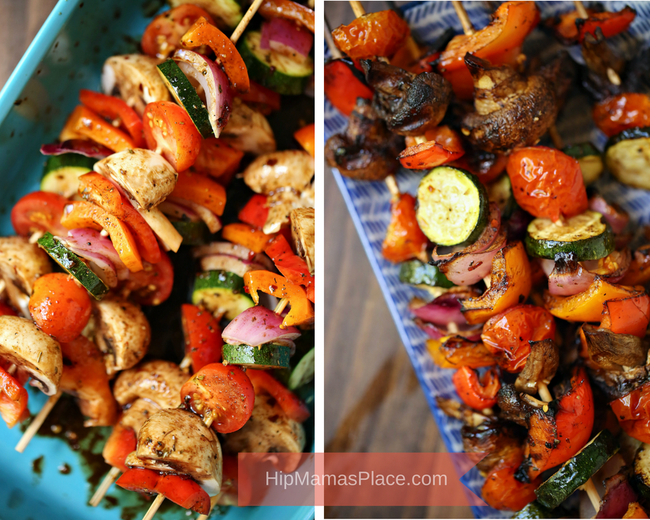 Balsamic Grilled Veggie Kebabs are fresh vegetables skewered and marinated in balsamic vinaigrette - perfect as a summertime side dish or as a meal in itself!