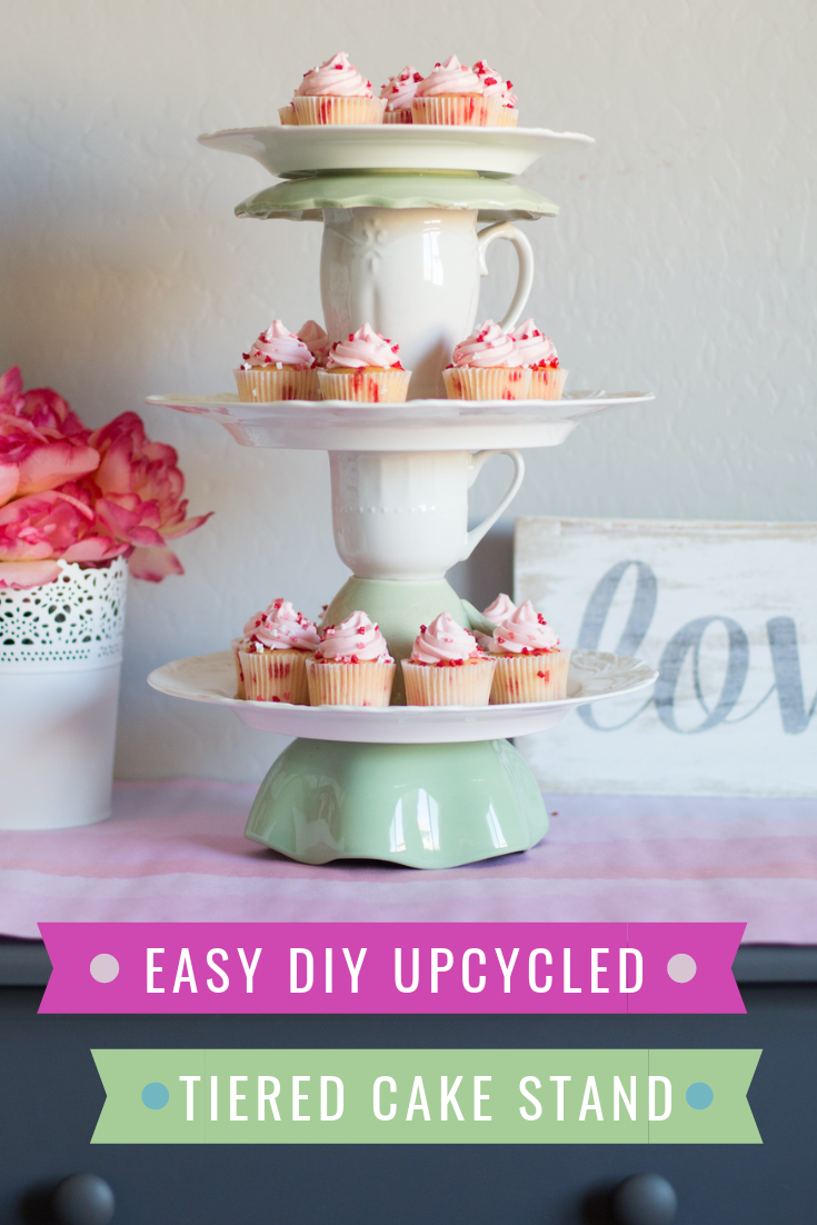 DIY tiered cake stand from vintage plates, bowls and cups