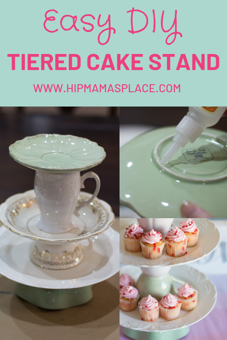 vintage dishes made into a cake stand 