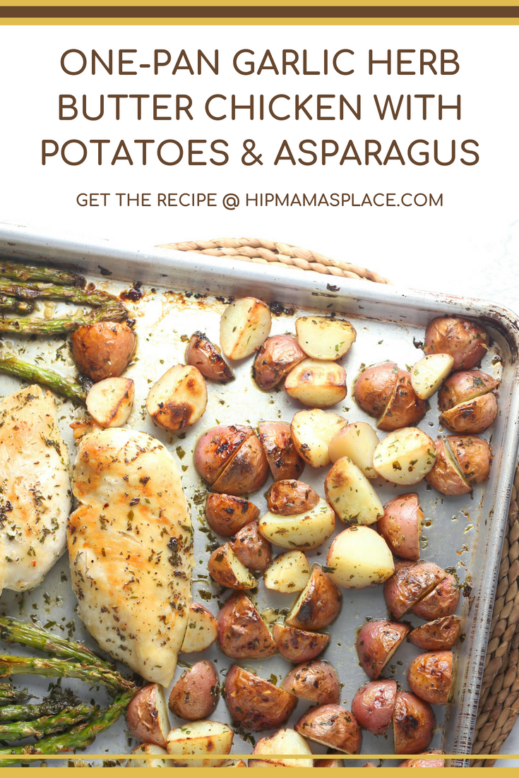 This quick and easy One-Pan Garlic Herb Butter Chicken with Potatoes and Asparagus makes a complete, satisfying dinner that’s perfect for busy weeknights!