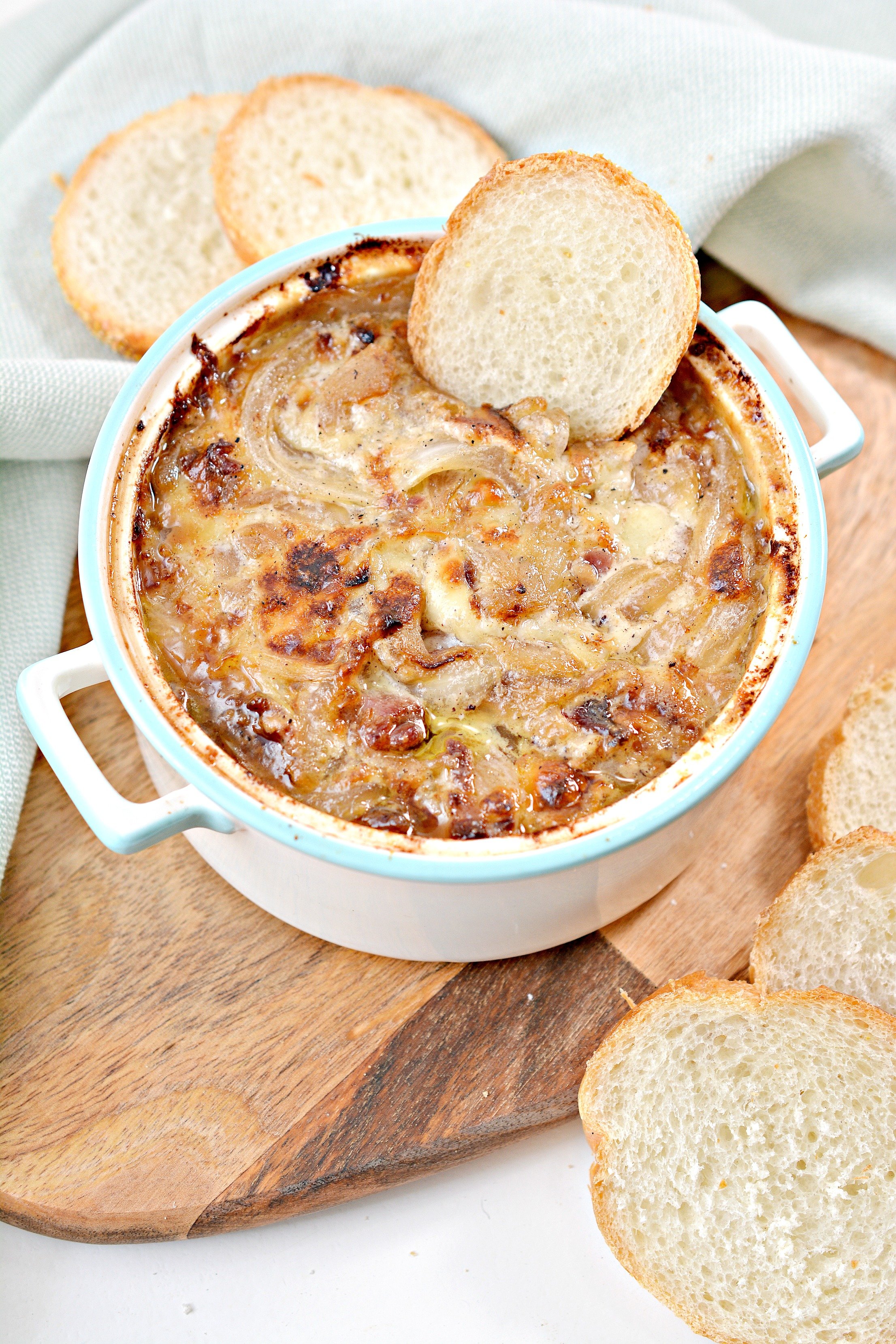 Hot Caramelized Onion and Bacon Dip is the ultimate super easy appetizer to make for any casual get together any time of the year!