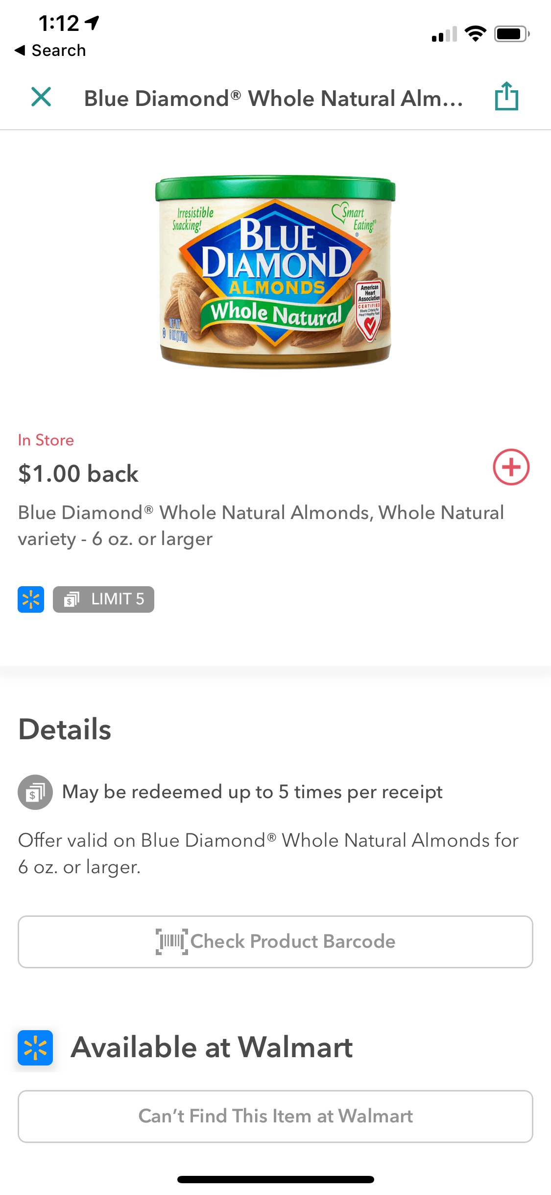 Blue Diamond Whole Natural Almonds Ibotta Offer