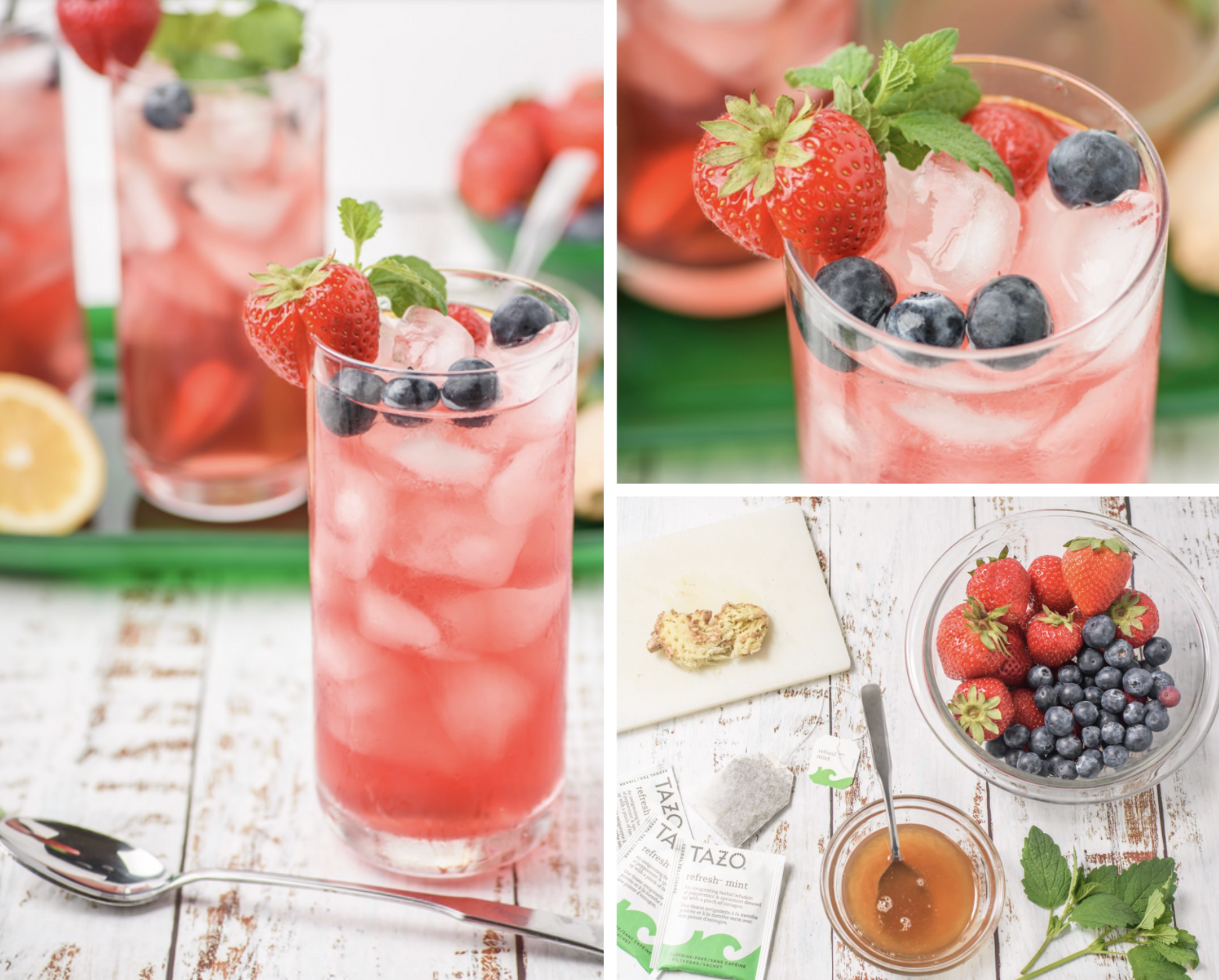 This tasty, refreshing and easy to make ginger mint berry iced tea is perfect for your next family barbecue or any get together this summer! #icedtea #summerdrink #berries #minttea #berrydrink #mintberry #strawberries #foodies #foodblogger #yummy