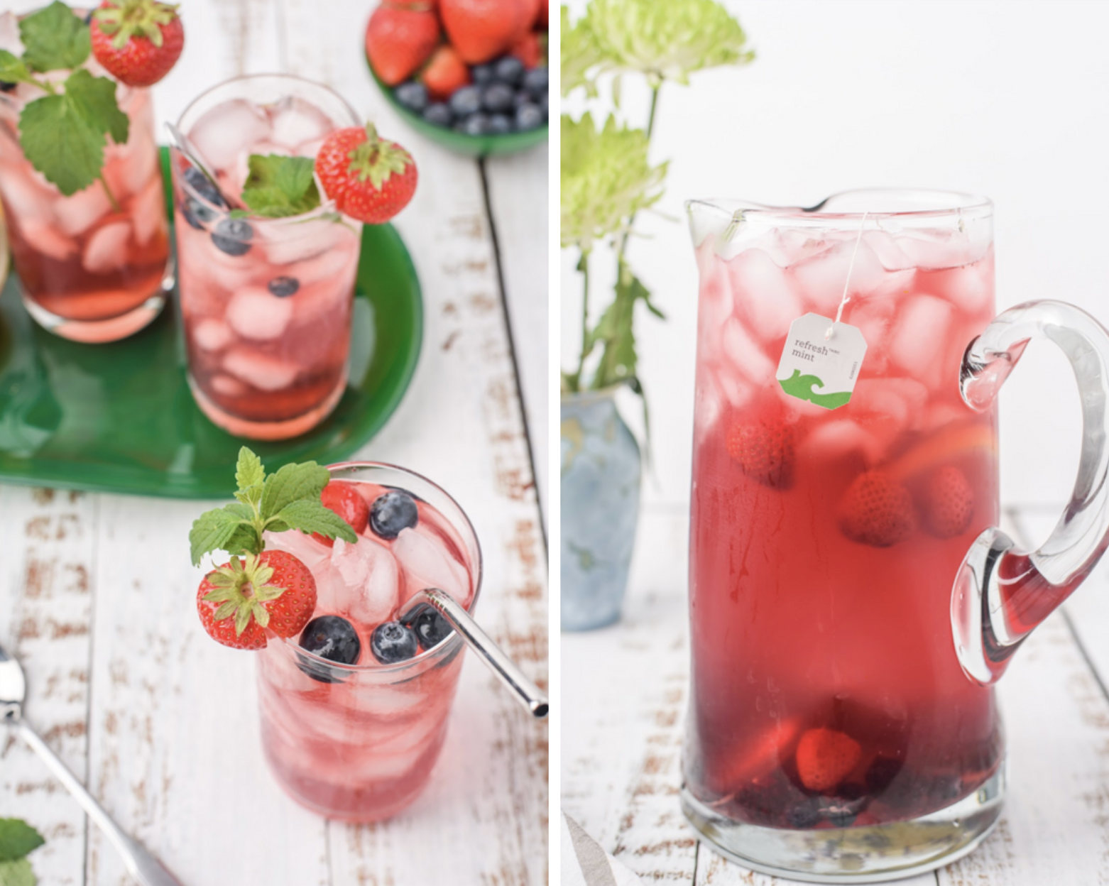 This tasty, refreshing and easy to make ginger mint berry iced tea is perfect for your next family barbecue or any get together this summer! #icedtea #summerdrink #berries #minttea #berrydrink #mintberry #strawberries #foodies #foodblogger #yummy