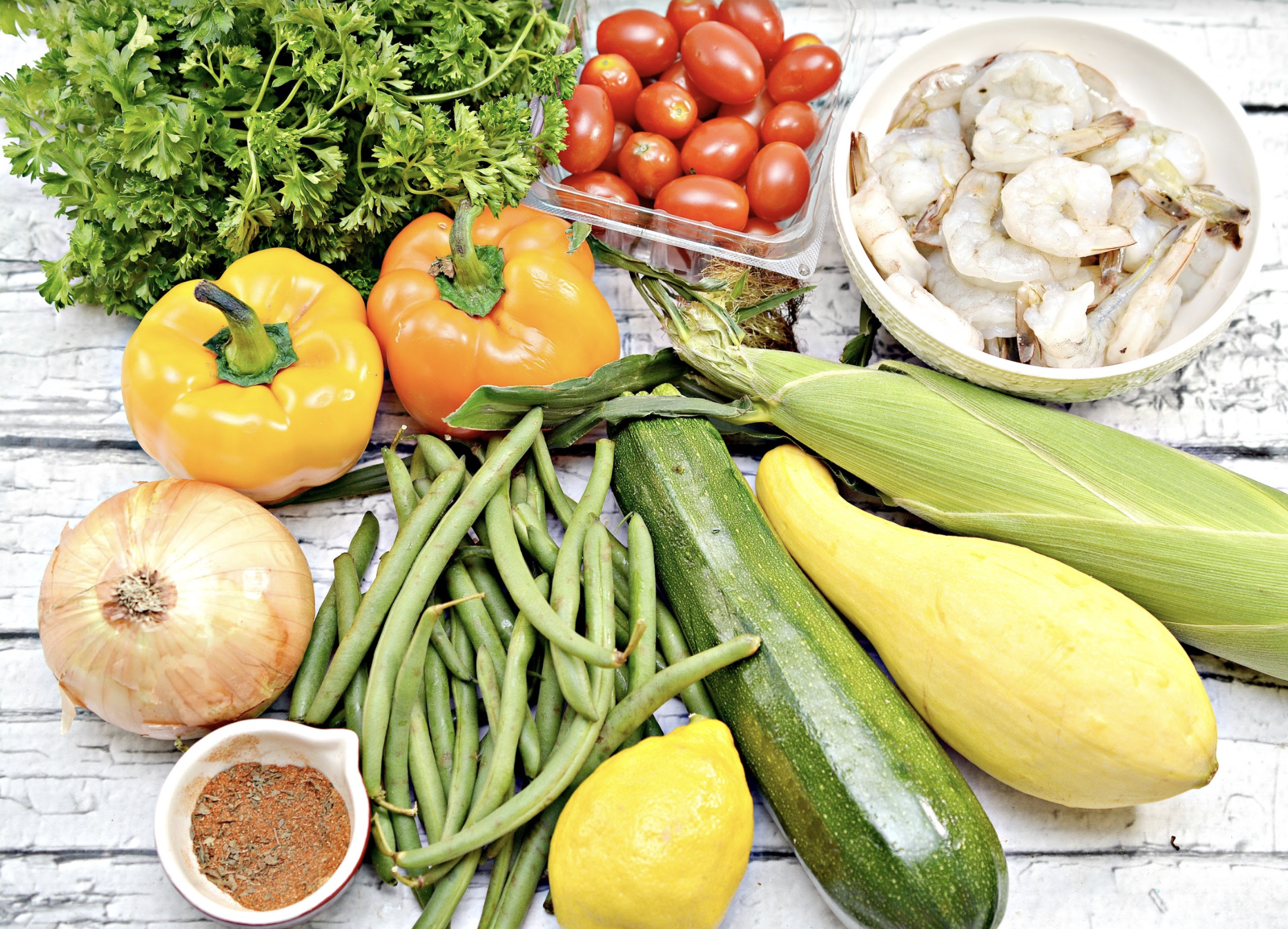 fresh veggies and shrimp for shrimp and veggies foil packs recipe 