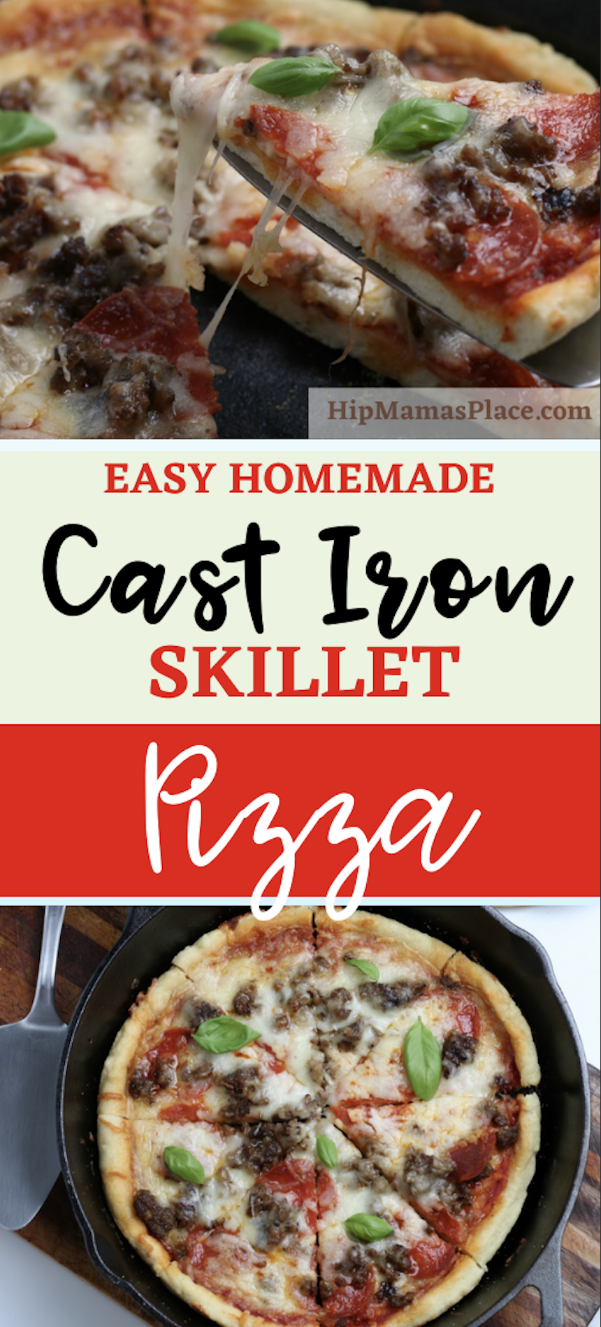 This quick, easy homemade Cast Iron Skillet Pizza recipe is the best homemade pizza you'll ever make! Get my recipe and try it today! 