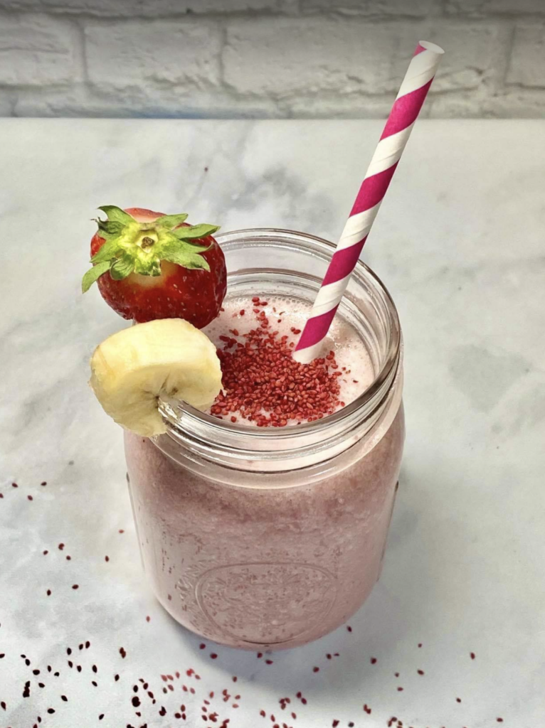Strawberry Banana Smoothie with Cranberry Seeds