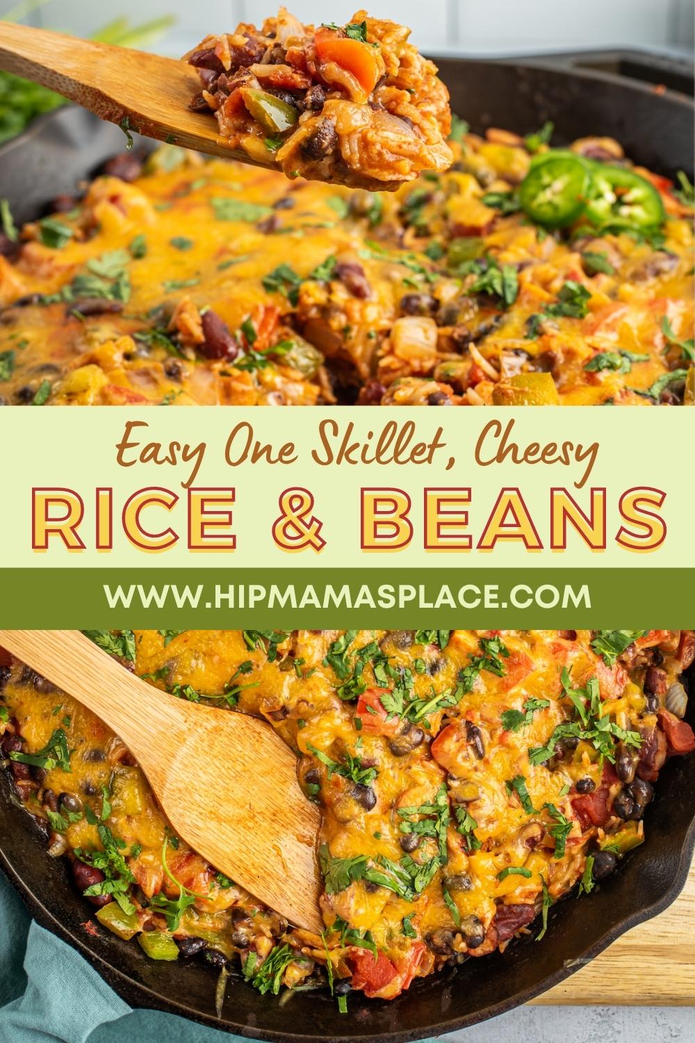 Easy One Skillet Cheesy Rice and Beans