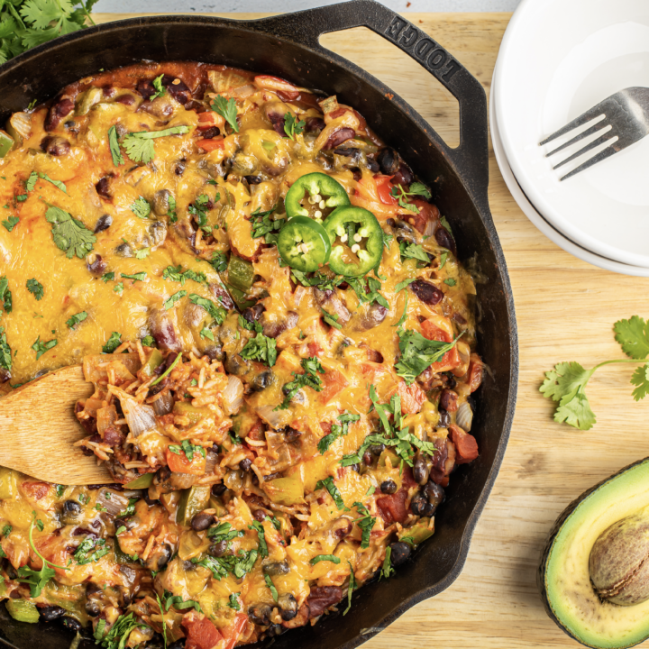 One Skillet Cheesy Rice and Beans