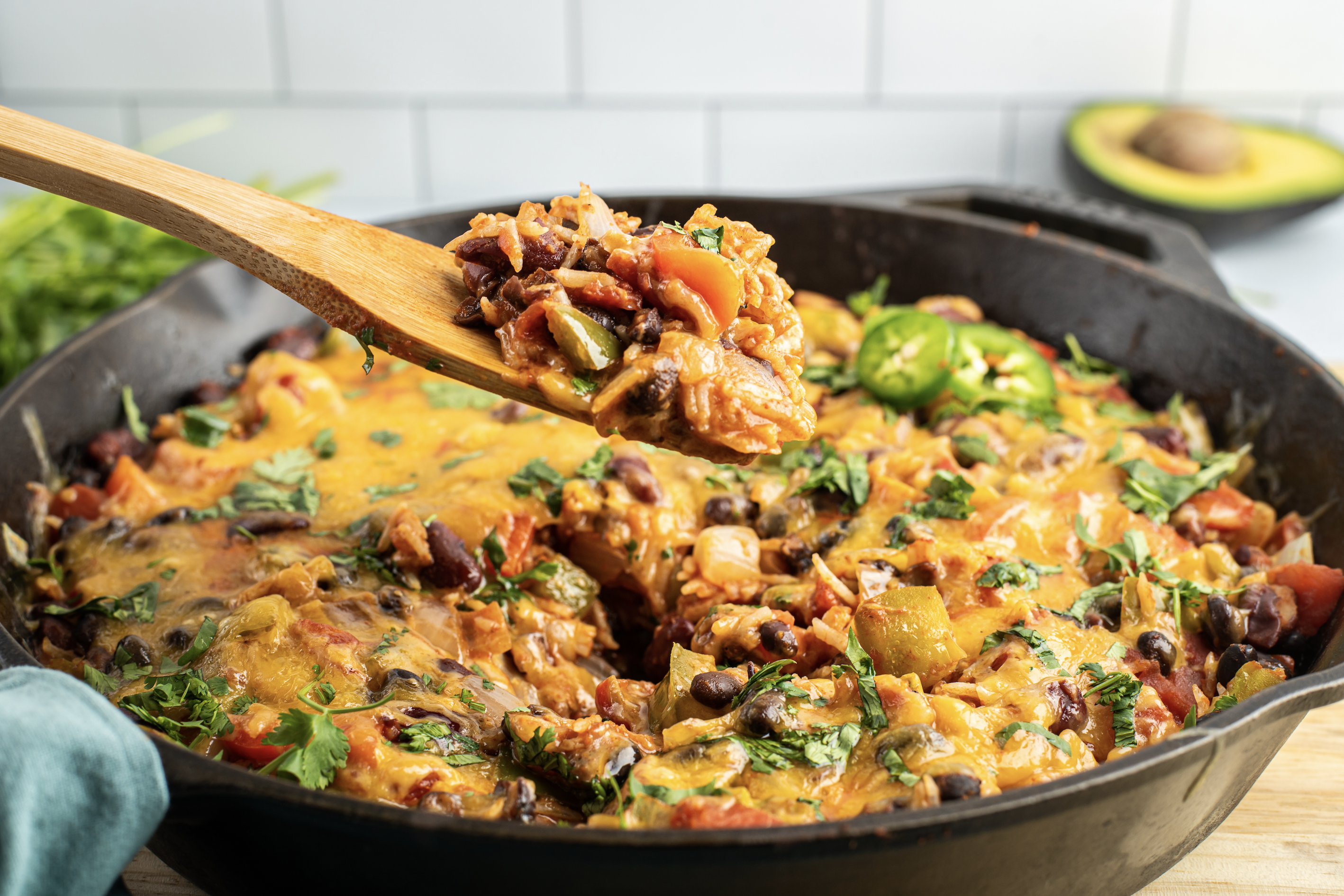 one skillet cheesy rice and beans