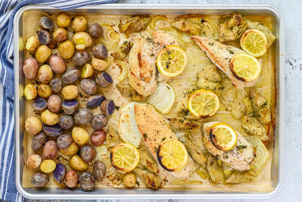 Sheet Pan Chicken with Artichokes and Potatoes