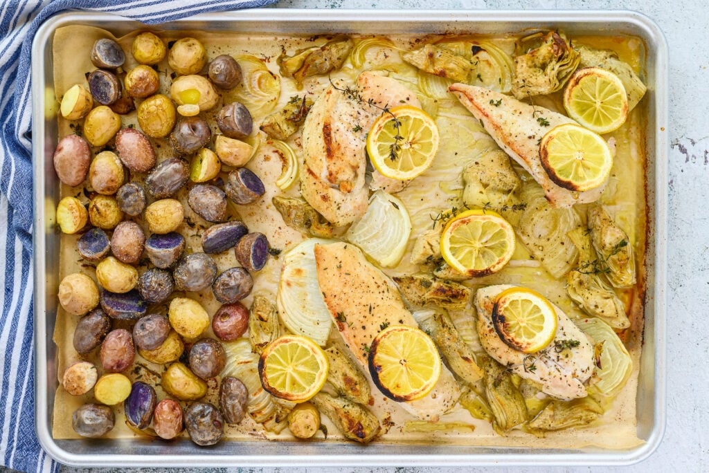 Sheet Pan Chicken with Artichokes and Potatoes