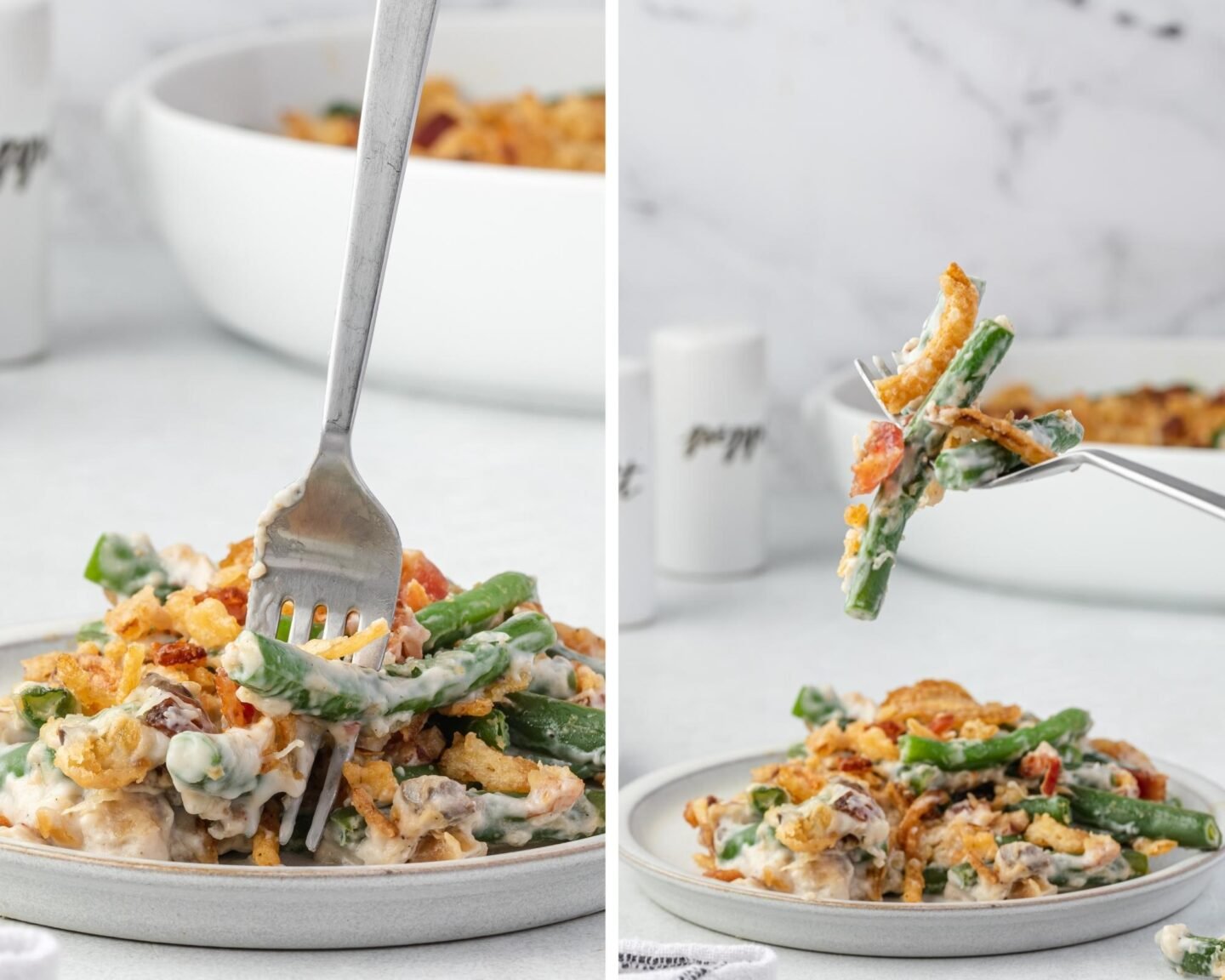 green bean casserole with bacon and onion