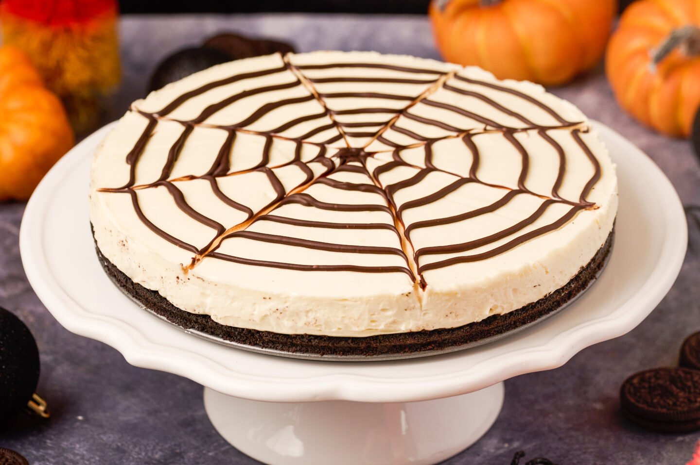 Spiderweb Cheesecake {No-Bake Oreo Crust Cheesecake Recipe}