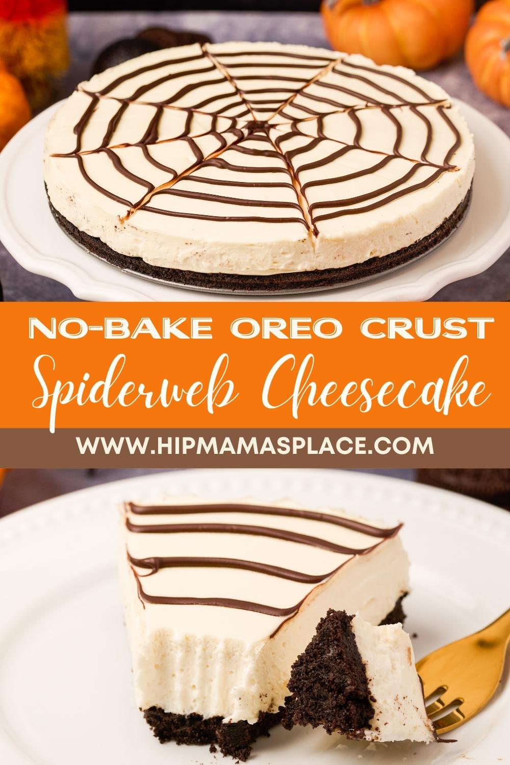 Spiderweb Cheesecake {No-Bake Oreo Crust Cheesecake Recipe}