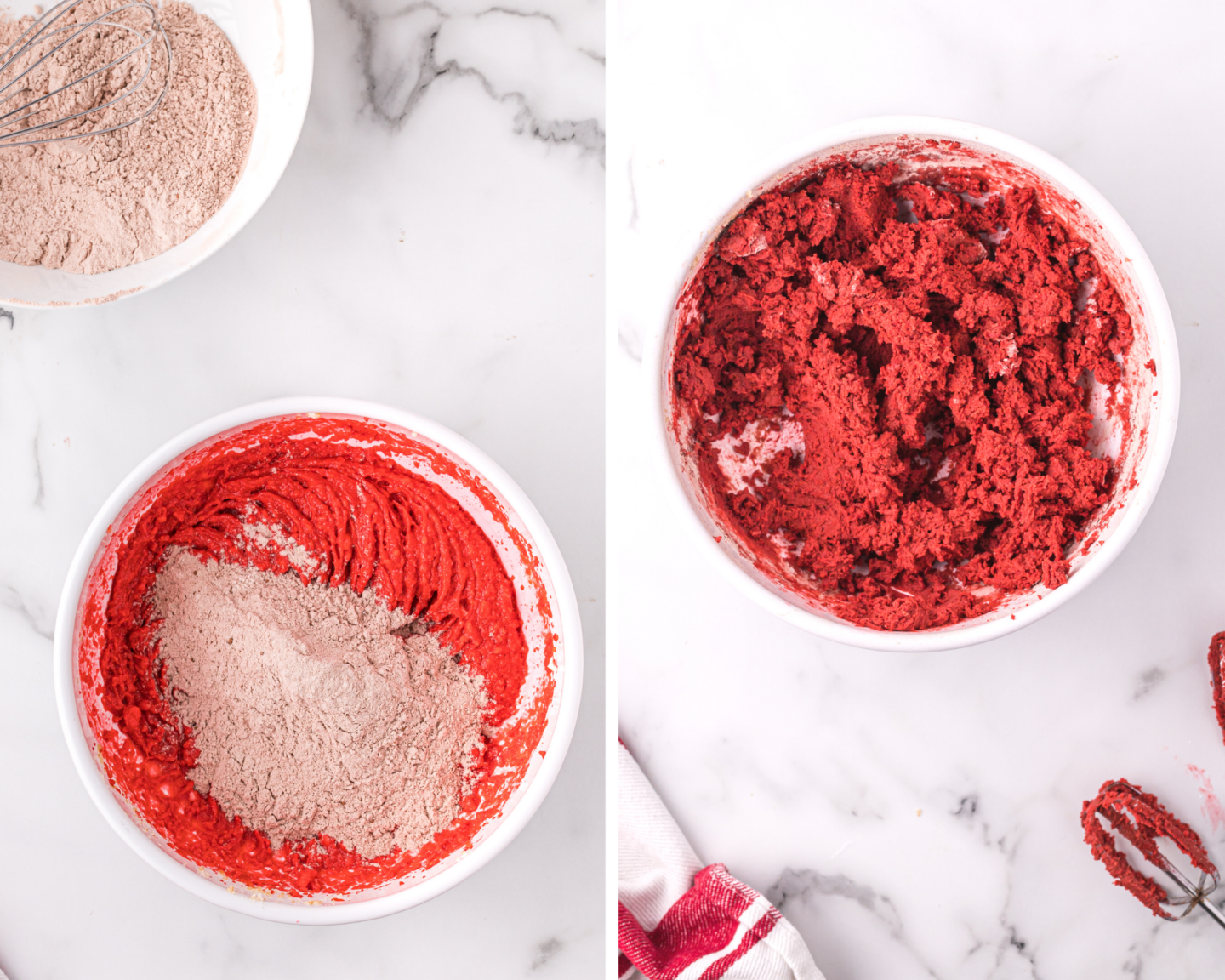 Mixing the red velvet cookie batter