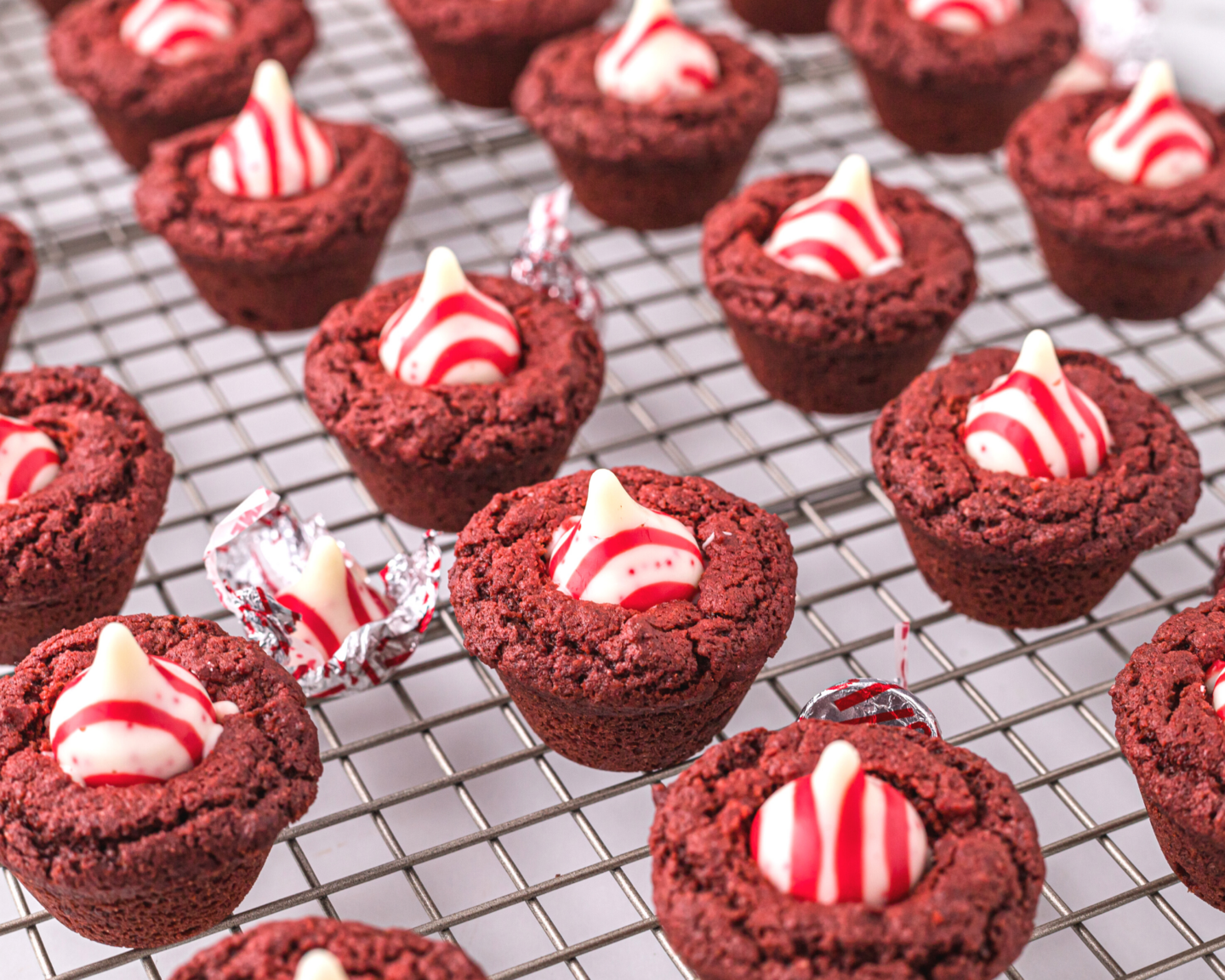 Red velvet cookies with Hershey's kisses on top