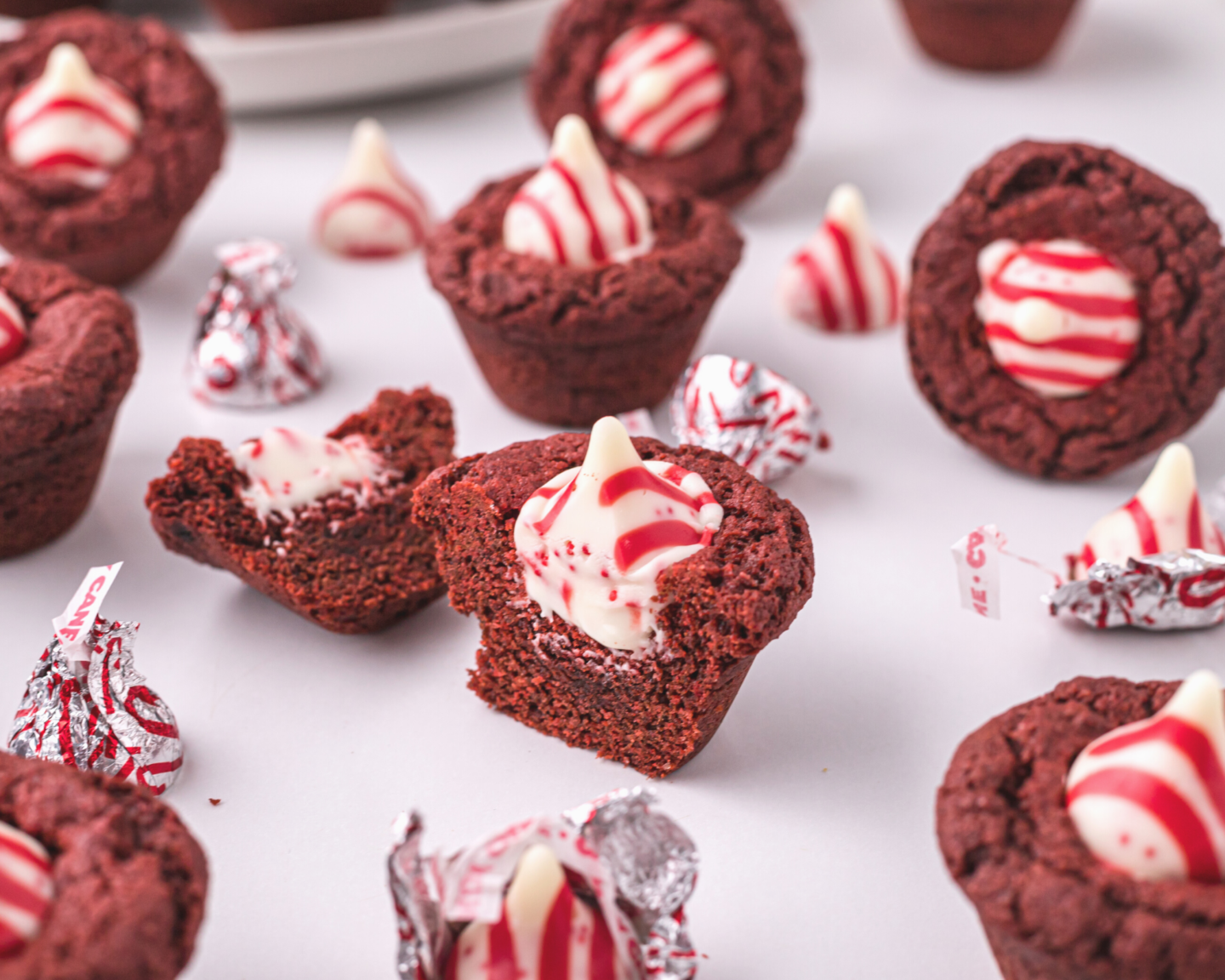 Red velvet cookies with Hershey's kisses on top