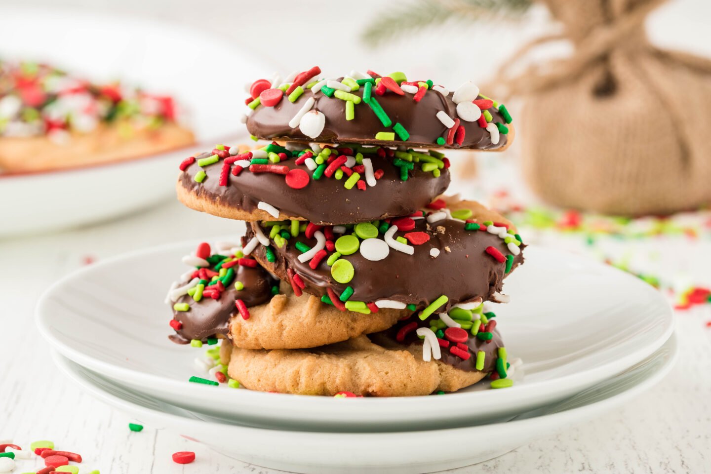 Chocolate-Dipped Peanut Butter Christmas Cookies