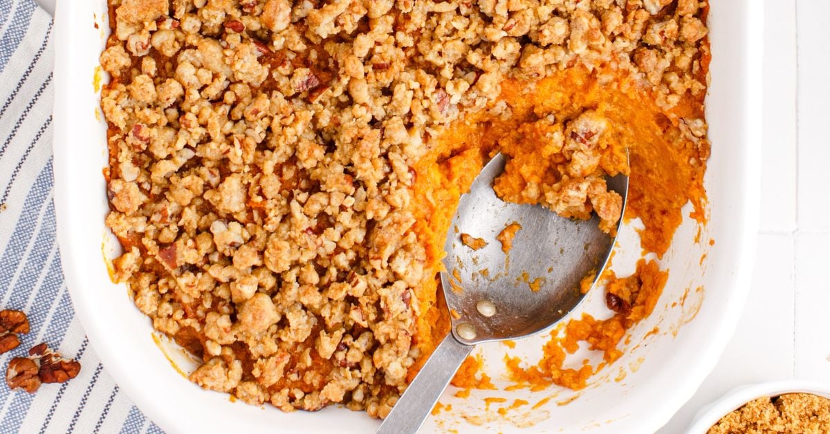 Sweet Potato Casserole with Butter Pecan Crumble Topping