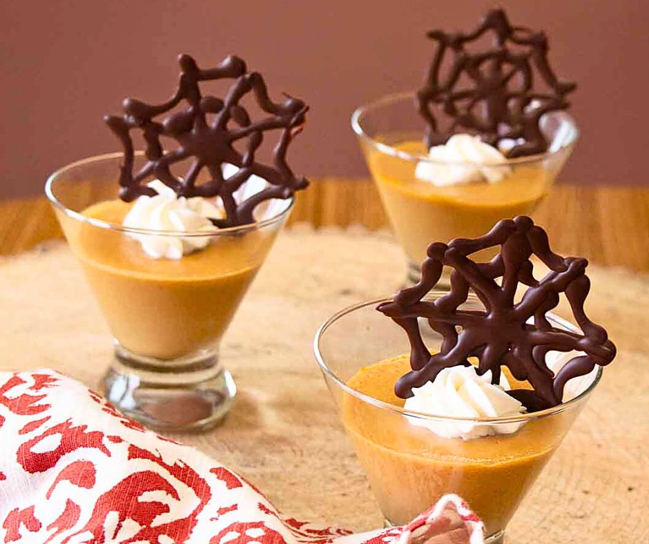 Pumpkin Pudding with Chocolate Spider Webs