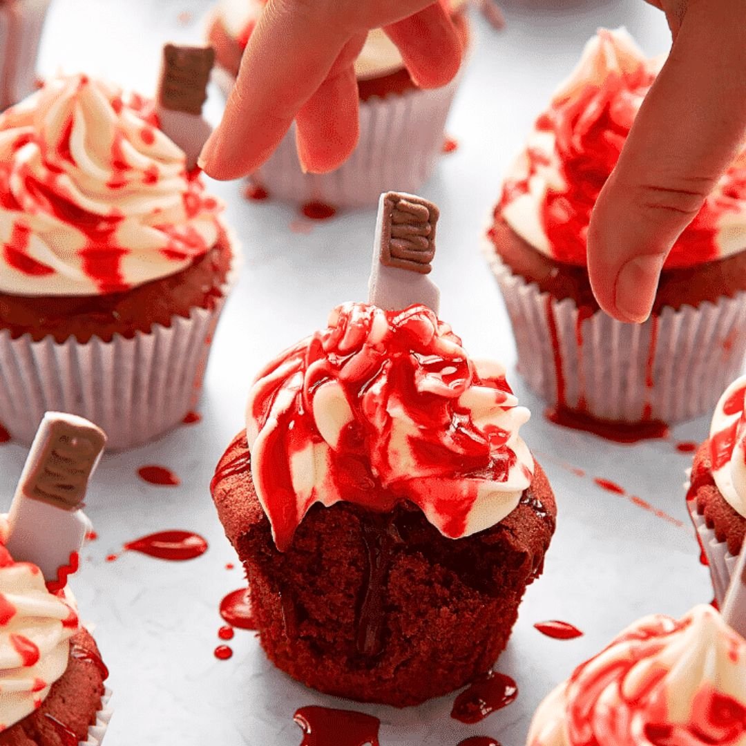 Red velvet Halloween cupcakes