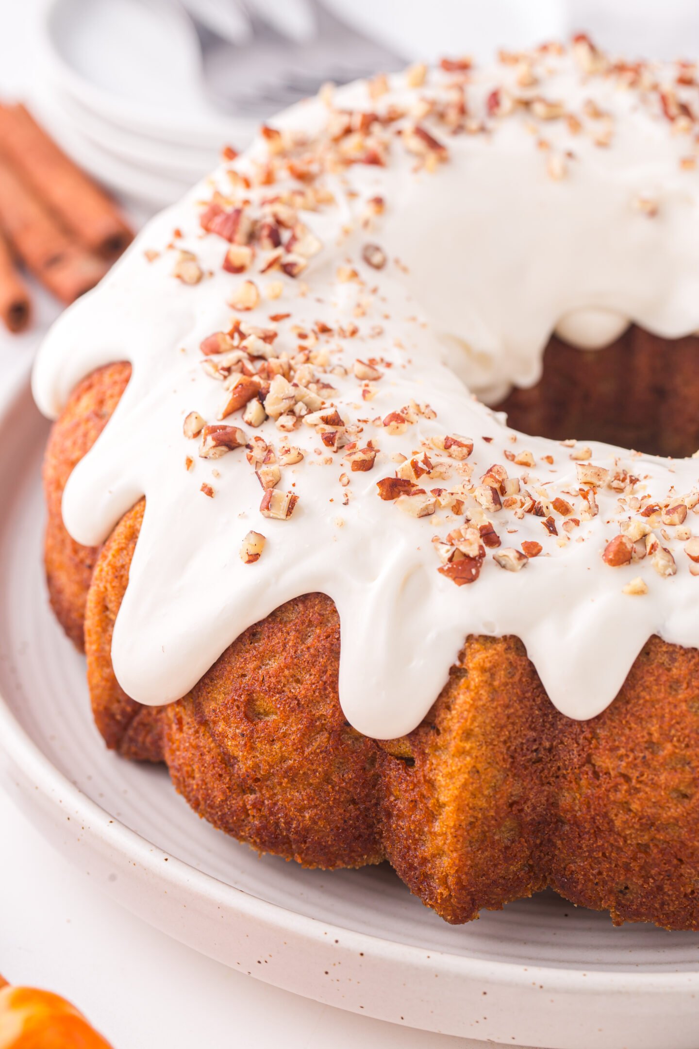 pumpkin bundt cake with cream cheese frosting