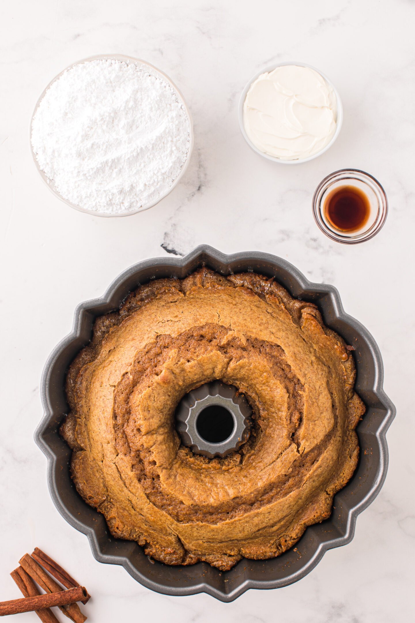 The baked pumpkin cake fresh out of the oven. 