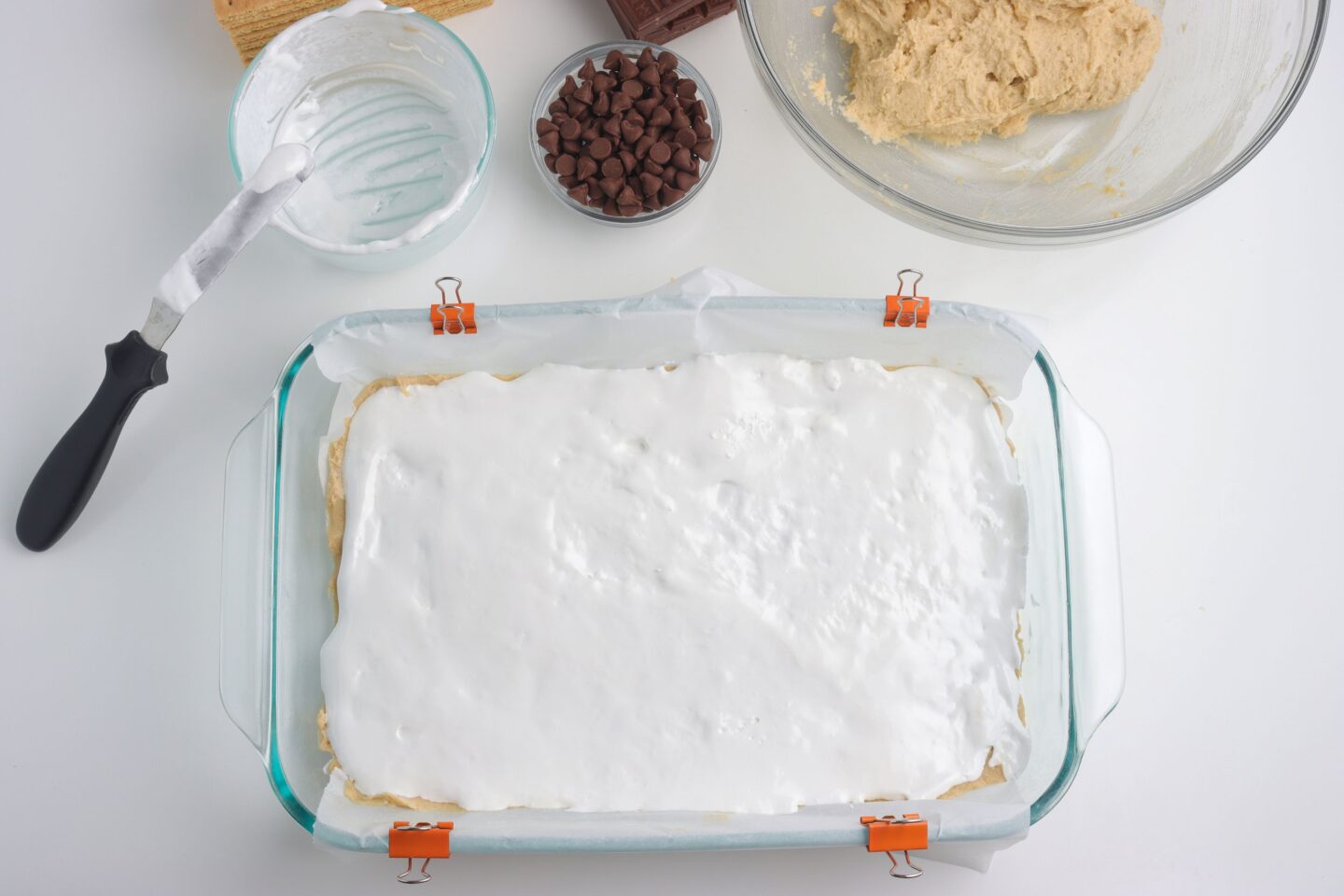 s'mores cookie bars marshmallow layer