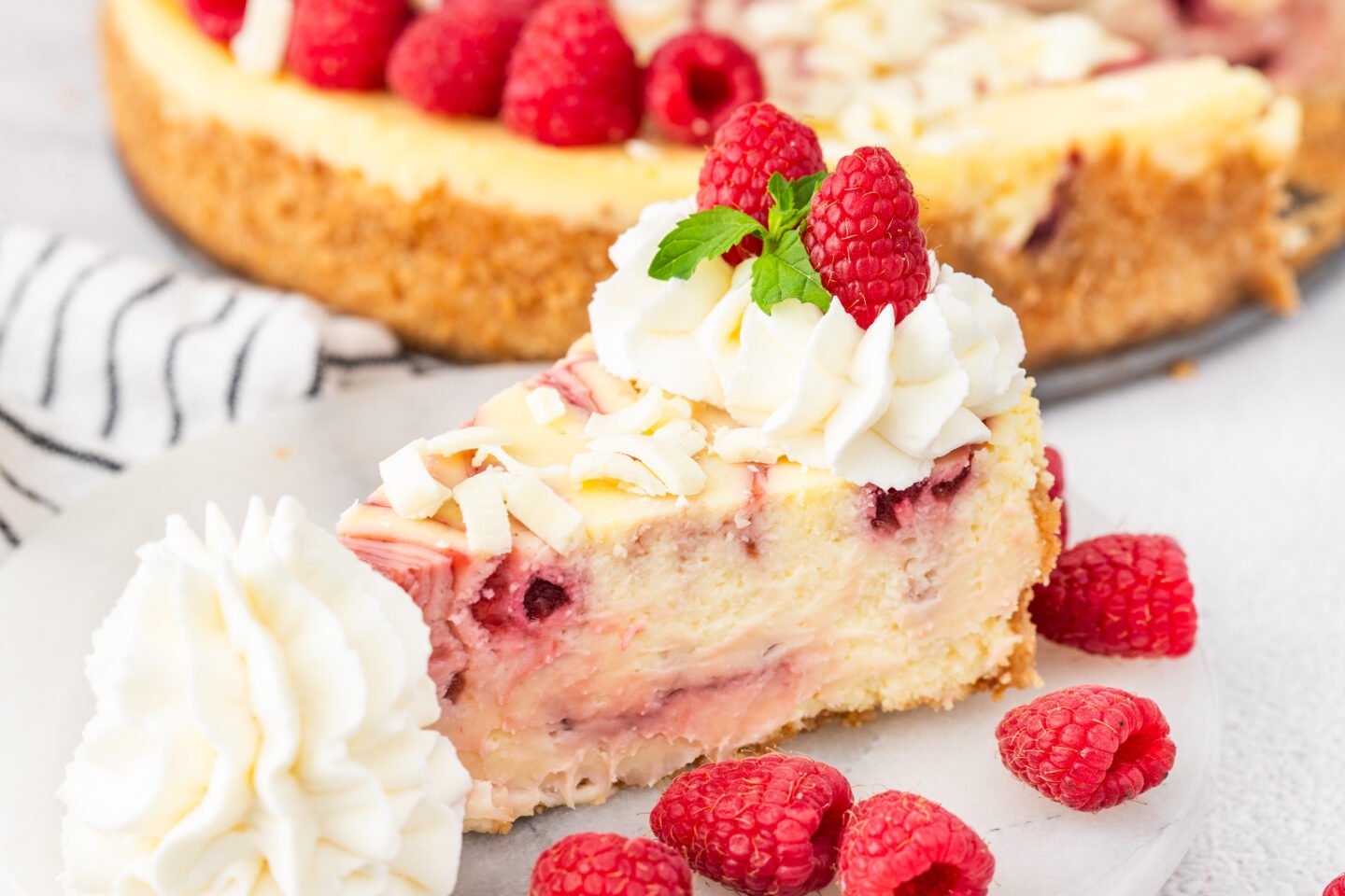 white chocolate and raspberry cheesecake
