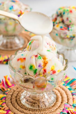 Cake Batter Ice Cream with Magic Shell Topping