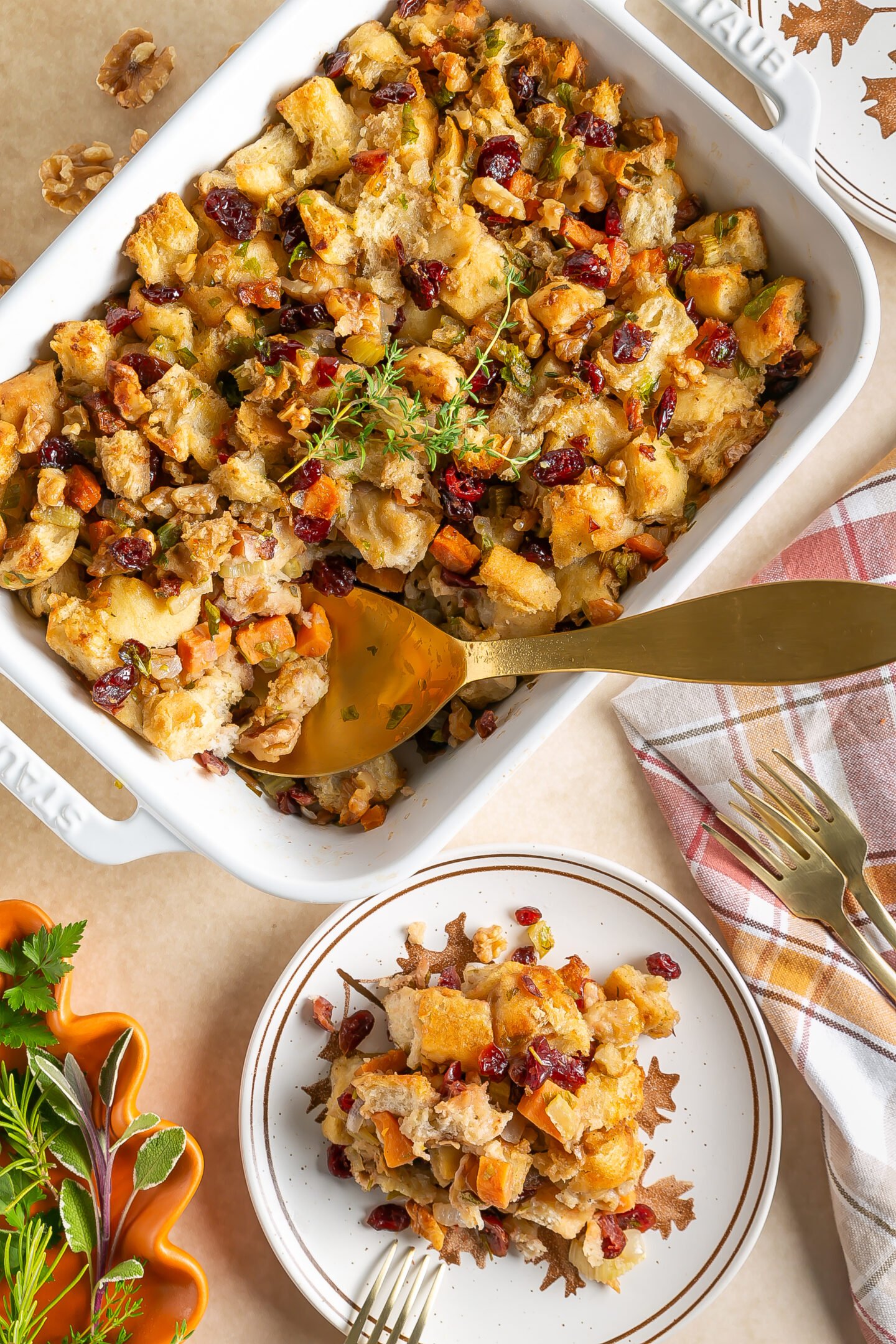 Easy homemade Thanksgiving dressing in baking dish