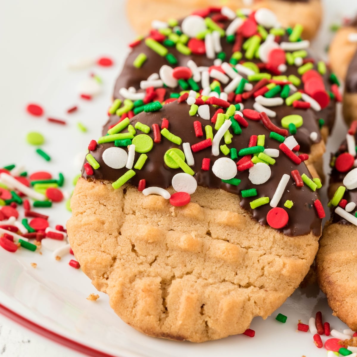 Chocolate-Dipped Peanut Butter Christmas Cookies