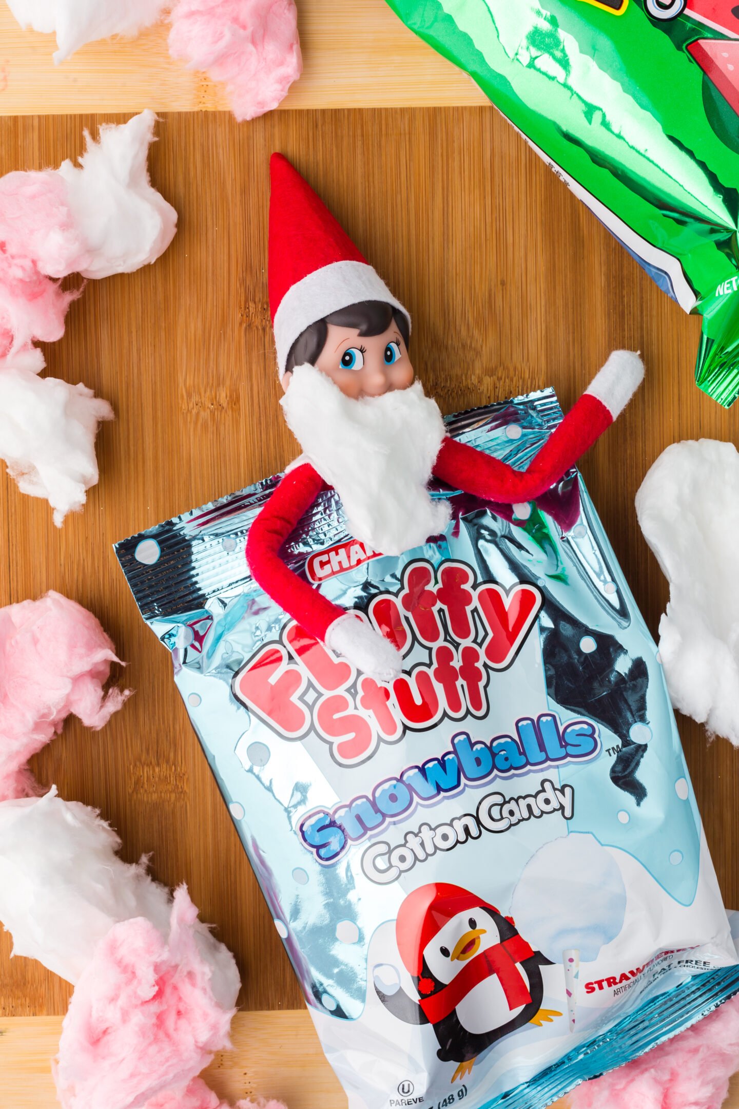 cotton candy Santa beard Elf on the Shelf idea