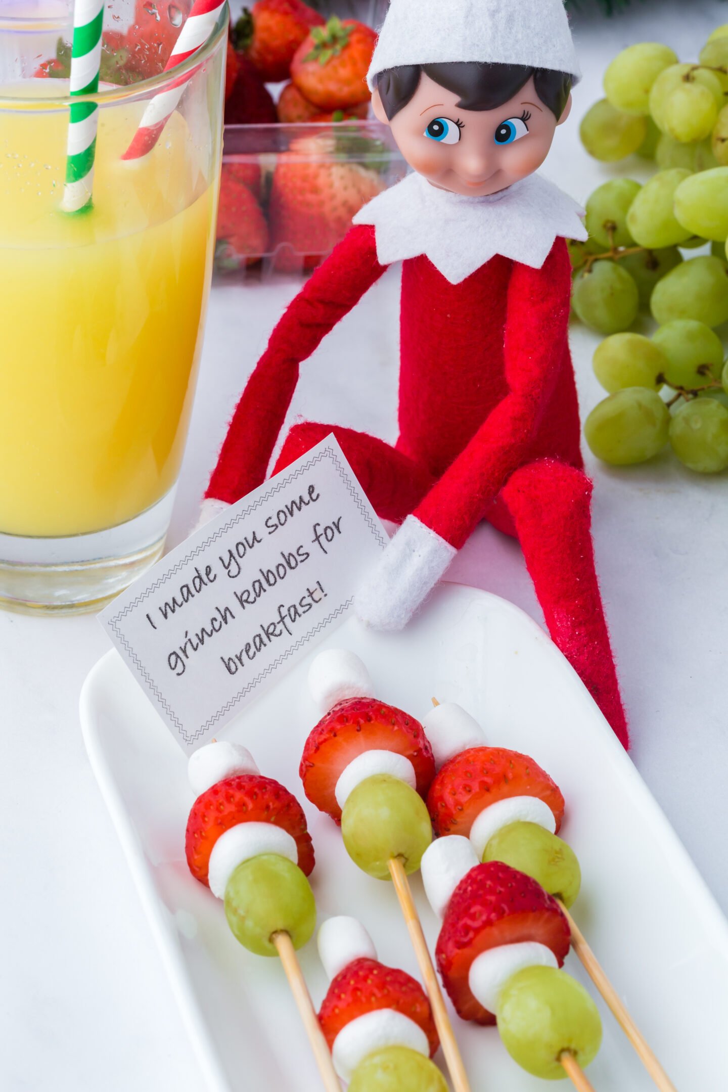 Grinch kabobs Elf on the Shelf breakfast idea